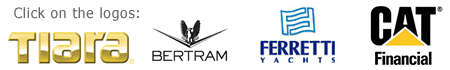 Logos for Ferretti luxury yachts, Bertram fishing boats and Tiara Yachts